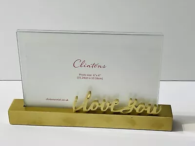 CLINTONS Metalic Gold Glass I LOVE YOU + DEAR MUM Attached Photo Frame 4x6... • £14