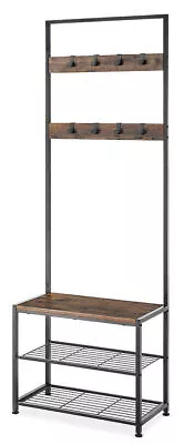 Modern Industrial Entry Way Tower Bench W/ Shoe Shelves Organizers Free Standing • $80.78