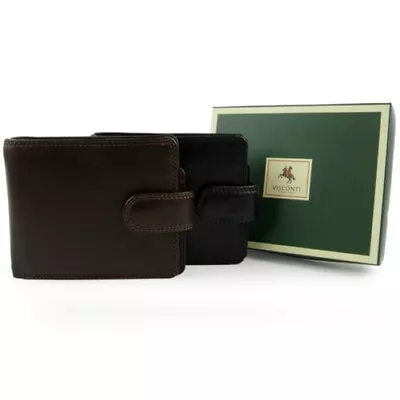 Mens Top Quality Leather Tabbed Bi-Fold Wallet By Visconti Gift Boxed • $38.69
