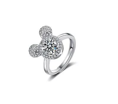Silver Disney Mickey Mouse Pave Cubic Zirconia Adjustable Ring • $9.99