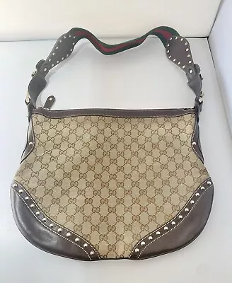 Gucci 153691 Pelham Web Hobo Studded GG Canvas Medium Bag • $299.99