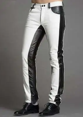Men's Real Leather Bikers 5 Pockets Jeans Pants White & Black Leather Pants • $150