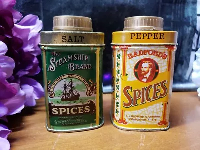 Vintage Metal Salt & Pepper Shakers Radford’s Spices The Steamship Brand • $9