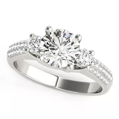 14k White Gold 3 Stone Pave Set Band Diamond Engagement Ring (1 7/8 Cttw) • $17870.99