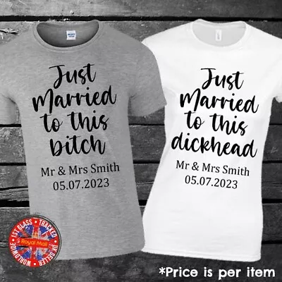 Funny Just Married Personalised T-shirts Couples Set Wedding Honeymoon Matching • £10.95