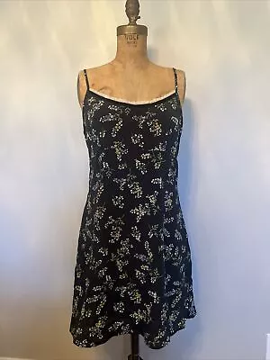 Vintage Rampage Floral Baby Doll  Slip Dress 90’s Grunge Goth Velvet Trim SZ 11 • $29.95