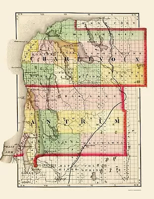 Charlevoix Antrim Counties Michigan - Walling 1873 - 23.00 X 29.69 • $36.95