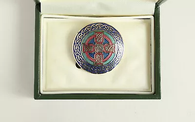 Celtic Brooch Enamel  Cross Design Blue Red Green Heraldry Names Ireland Vgc • £12