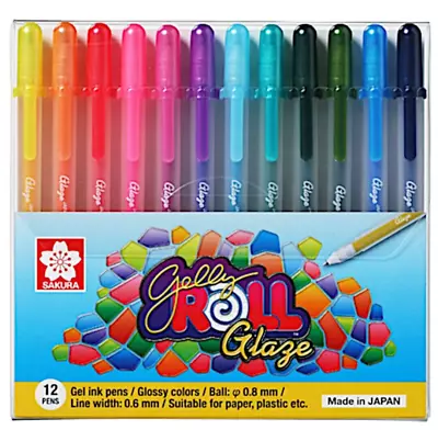 12 X Sakura Gelly Roll Gel Pen GLAZE 3D Effect Set Assorted 12 Colour Set • £13.99