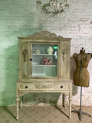 Painted Cottage Shabby Chic China Cabinet  • $795