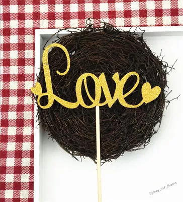 Gold Glitter Love 2 Hearts Cake Topper Cupcake Wedding Party Birthday Engagement • $3.25