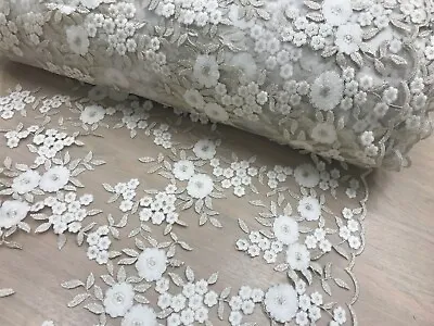  Lace Fabric Cream Gold Scalloped Edged Material Bridal Evening Dress Fabric  • £6.99