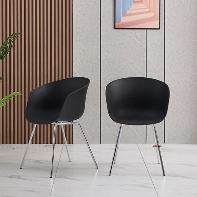 $99.99 • Buy AINPECCA 2x Dining Chairs Arm Chair Black PP Seat Chromed Metal Legs Dining Room