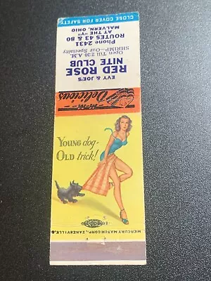 Vintage Girlie Matchbook: “Red Rose Nite Club” Malvern Ohio • Dog Pinup Girl • $12.95