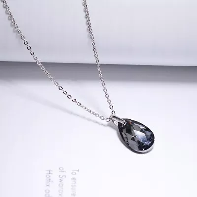 Women's Silver Black Zircon Dropping Pendant Necklace Wedding Jewelry Gift  • $0.78