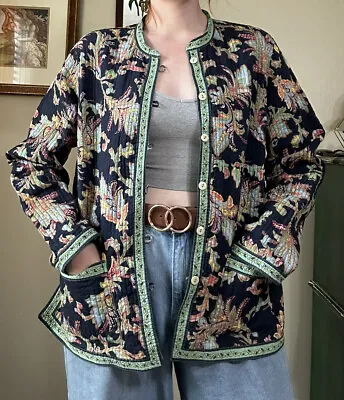 Vintage Vera Bradley Quilted Jacket Blue Floral Lined Button Closure Long Sleeve • $22