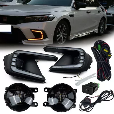 $117.49 • Buy For 2022-23 Civic V2 Drl Led Fog Lamp Bezel Cover + Clear Projector Fog Lens Kit