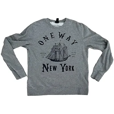 H&M Sweatshirt Men's Size Large Crew Neck Pullover Gray Nautical New York EUC • $17.99