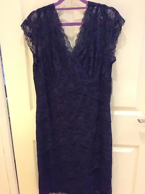 BNWT Womens Stretch Lace Lined Dress By Tiana B “QVC Navy Blue SIZE 14. 34/36” • £29.95