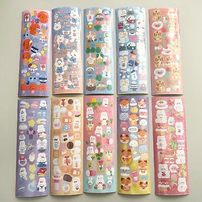 (2pc/All 10) Korean Style Polco Diary Holographic Cute Sticker Sheet Character 2 • $2.99