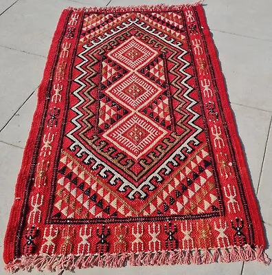 Authentic Hand Knotted Vintage Morocco Kilim Kilm Wool Area Rug 2.8 X 1.7 Ft • $29.99