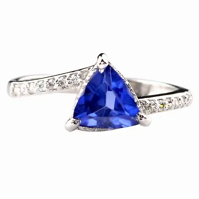 1.70Ct Trillion Cut Natural Blue Tanzanite Women's Ring In 925 Sterling Silver • £142.80