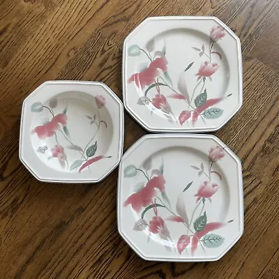 Mikasa Continental Silk Flowers Soup Bowl Square Floral Dinner Plate Lot Chipped • $22