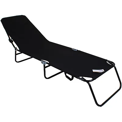 Black Sun Lounger Bed Reclinable Garden Camping Beach Folding Portable Metal  • £26.99