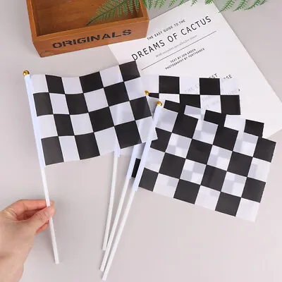 10x Black And White Square Hand Flag Racer Waving Flag Racing Flags Car F  Fs • £1.75