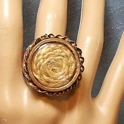 1880 Victorian Mourning Hair Ring Gold Filled Mourning Blonde Plaited Hair Dome • $199.90