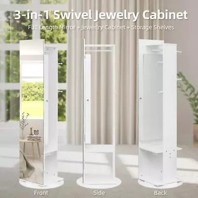 360° Swivel Full Length Mirror Standing Jewelry Armoire Organizer With LED Light • $136.99