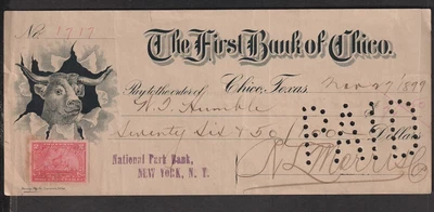 $4.99 • Buy 1899 Sc #R164 On PAID Check - The First Bank Of Chico, Chico Texas