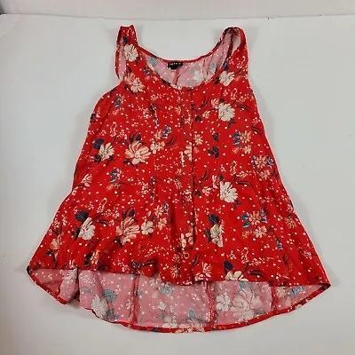 Torrid Women Tank Fit And Flare Stretch Challis Button-Front Red Floral 00 • $11.19