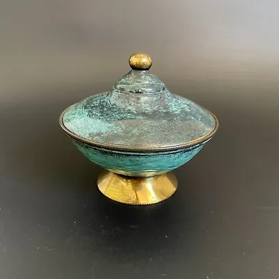 DECOR ONLY - Vintage Oppenheim Israel Brass Verdigris Enamel Covered Sugar Bowl • $14