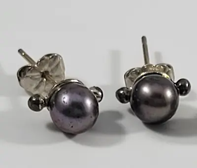 Vintage Earrings Serling Silver Signed MMA Pearl Studs Purple • $29.99