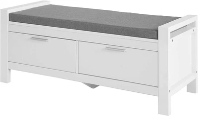£120.64 • Buy White Wooden Storage Bench Grey Cushion 2 Drawers Entryway Hall Bedroom Shoes