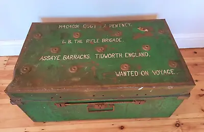 Vintage Ex Military Metal Utility Steamer Trunk  Storage Box WW1 / 2 • £125