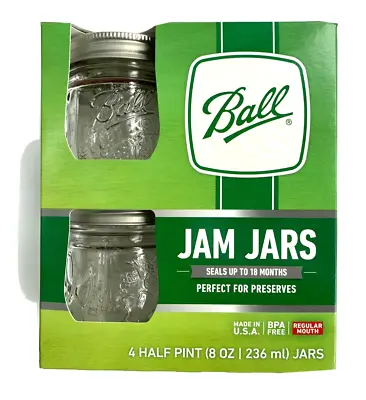 $11.49 • Buy Ball Regular Mouth Jars, Half Pint, Clear Glass Mason Jelly Jam Jar 8oz 4-Pack