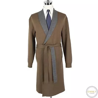 NWOT $1749 Zegna Brown Grey Wool Ribbed Belted Robe 54IT/XL • $102.50