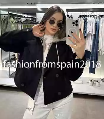 Zara New Woman Cropped Jacket Combined With Hood Black Xs-xxl 8073/055 • $88.88