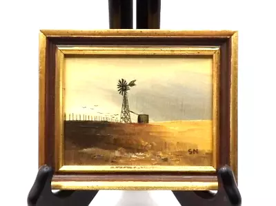 Vintage Original Miniature Oil Painting Landscape Windmill J. Nagle Signed SN • $175