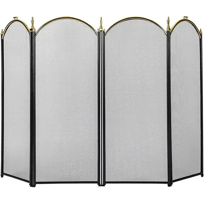 $56.99 • Buy 51.5 X 32'' Folding Fireplace Screen 4 Panel Fire Guard Shield Iron Mesh Fence