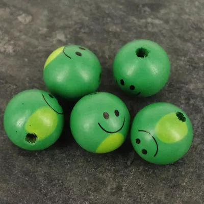 Pack 10  Wooden Green Animal Face Doll Head Beads 28 Mm Faces  4mm Holes WH5 • £4.99