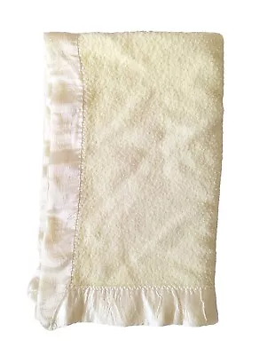 Vintage Thermal Fleeced Baby Blanket Satin Trim Creamy Yellow 45 X 35 No Tag • $39.99