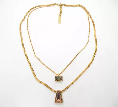 VINCE CAMUTO 24  Peach And Black Crystal Gold Tone Double Layer Necklace • $7.90