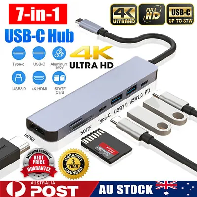 $21.95 • Buy 7 In 1 USB Type-C Hub To USB 3.0 4K HDMI SD/TF Adapter For MacBook Air Pro IPad