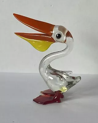 Attractive Art Glass Pelican ?Murano 3” Tall VGC • £12