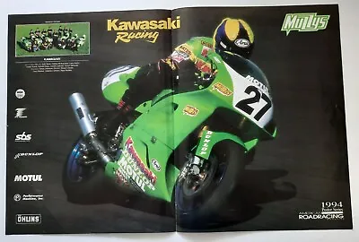 Vintage Poster 1994 Fred Merkel Kawasaki Muzzys Superbike Sohwa Nobles Crevier • $12.95