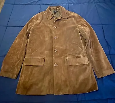 J Crew Heavy Duty Brown Suede Leather Car Coat Jacket Mens Size XL Fully Lined • $50