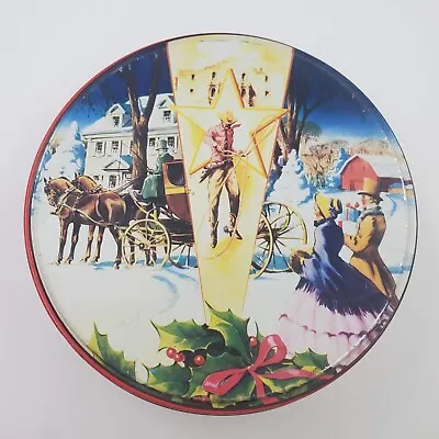 Vintage Collins Street Bakery Red Cowboy Christmas Round Cake Tin 7.5  1960s • $13.99